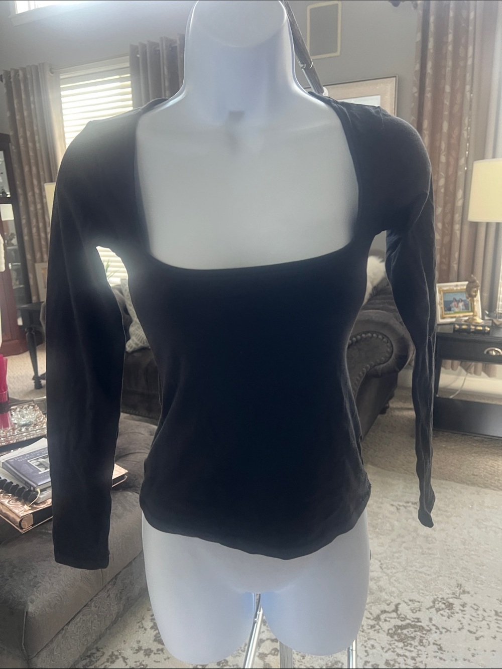 Skims cotton jersey Black Square Neck Long Sleeve Top - Women's